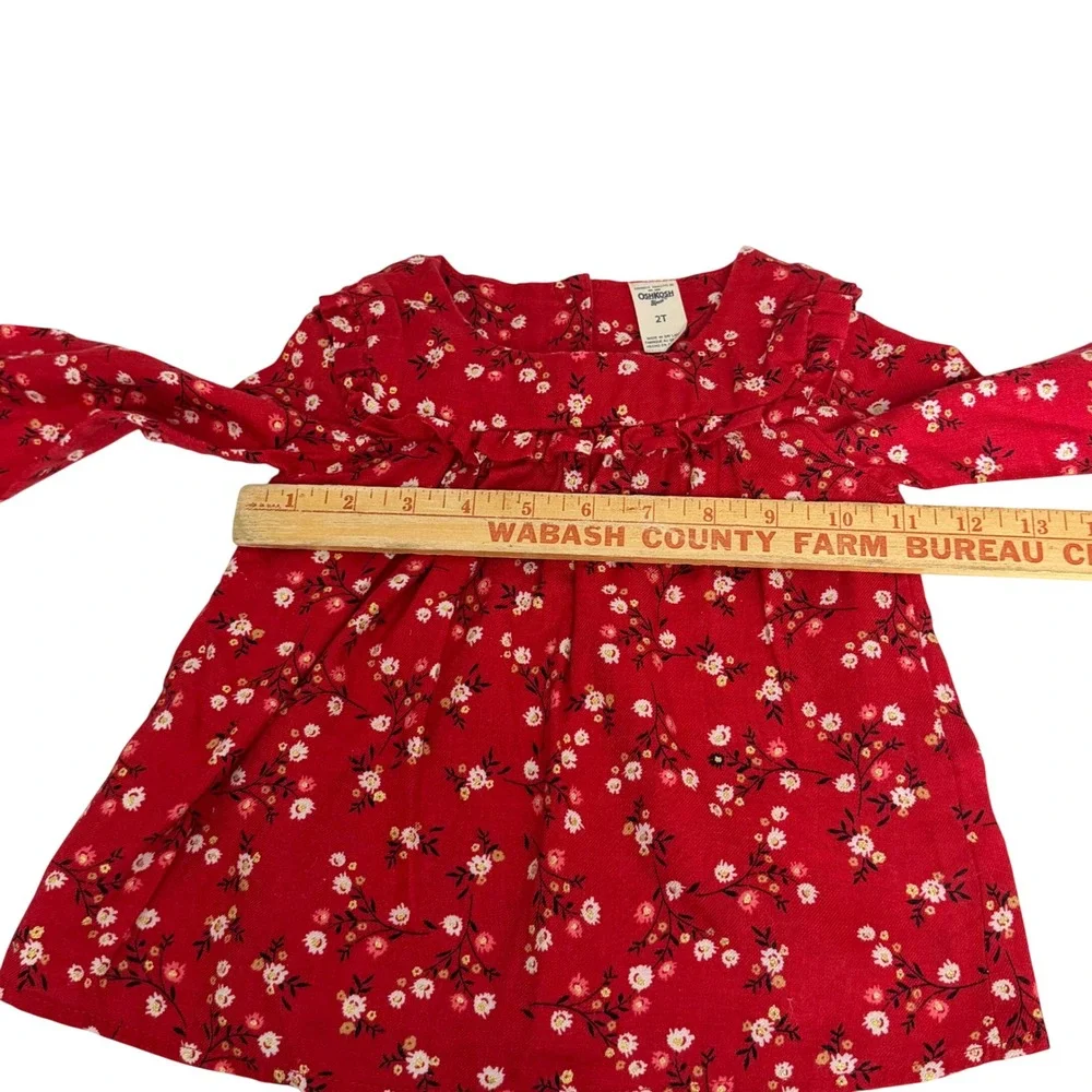 OshKosh Bgosh Girls 2T Red Floral Long Sleeve Ruffle Peasant Blouse Top